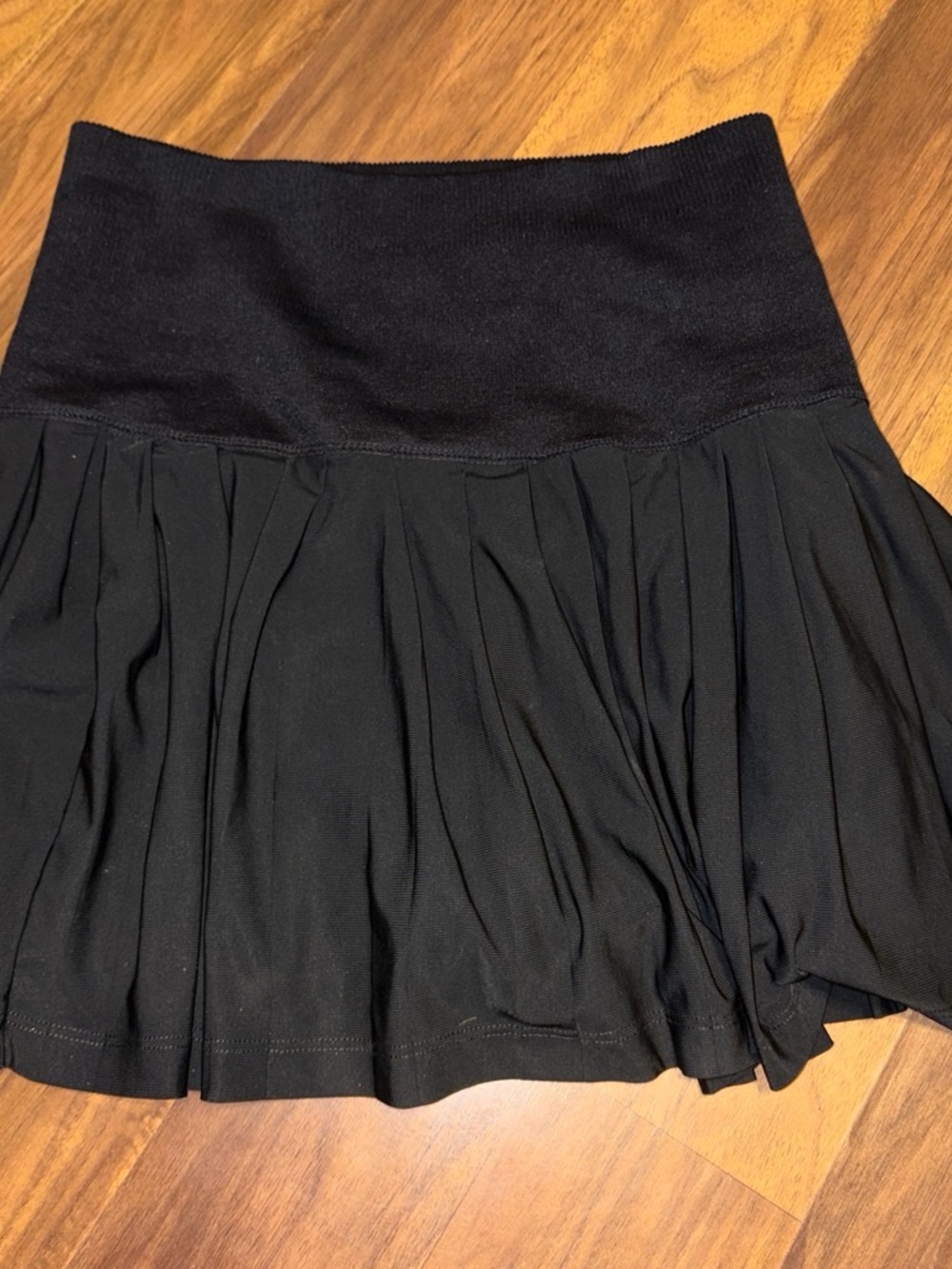Black Pleated Skater Skirt with Wide Waistband and Shorts underneath